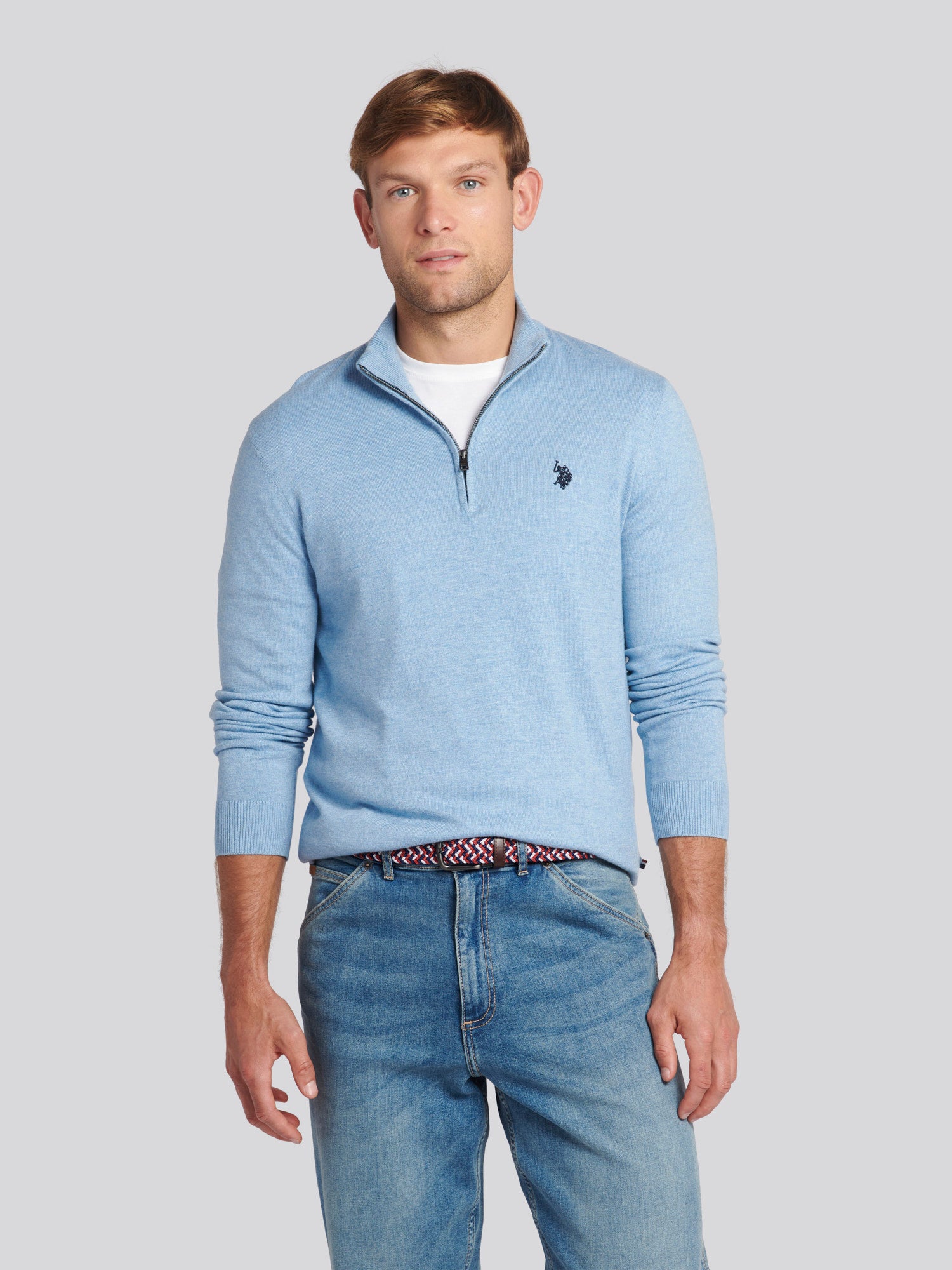 U.S. Polo Assn. Mens Funnel Neck Quarter Zip Sweatshirt in Parisian Blue Marl U.S. Polo Assn. Australia