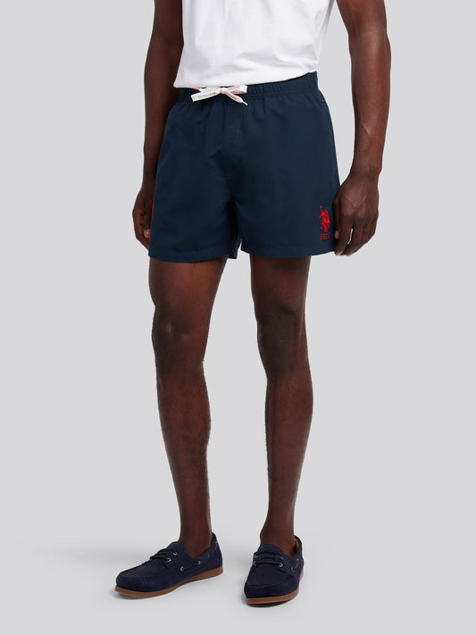 Mens Player 3 Swim Short in Dark Sapphire Navy / Haute Red DHM
