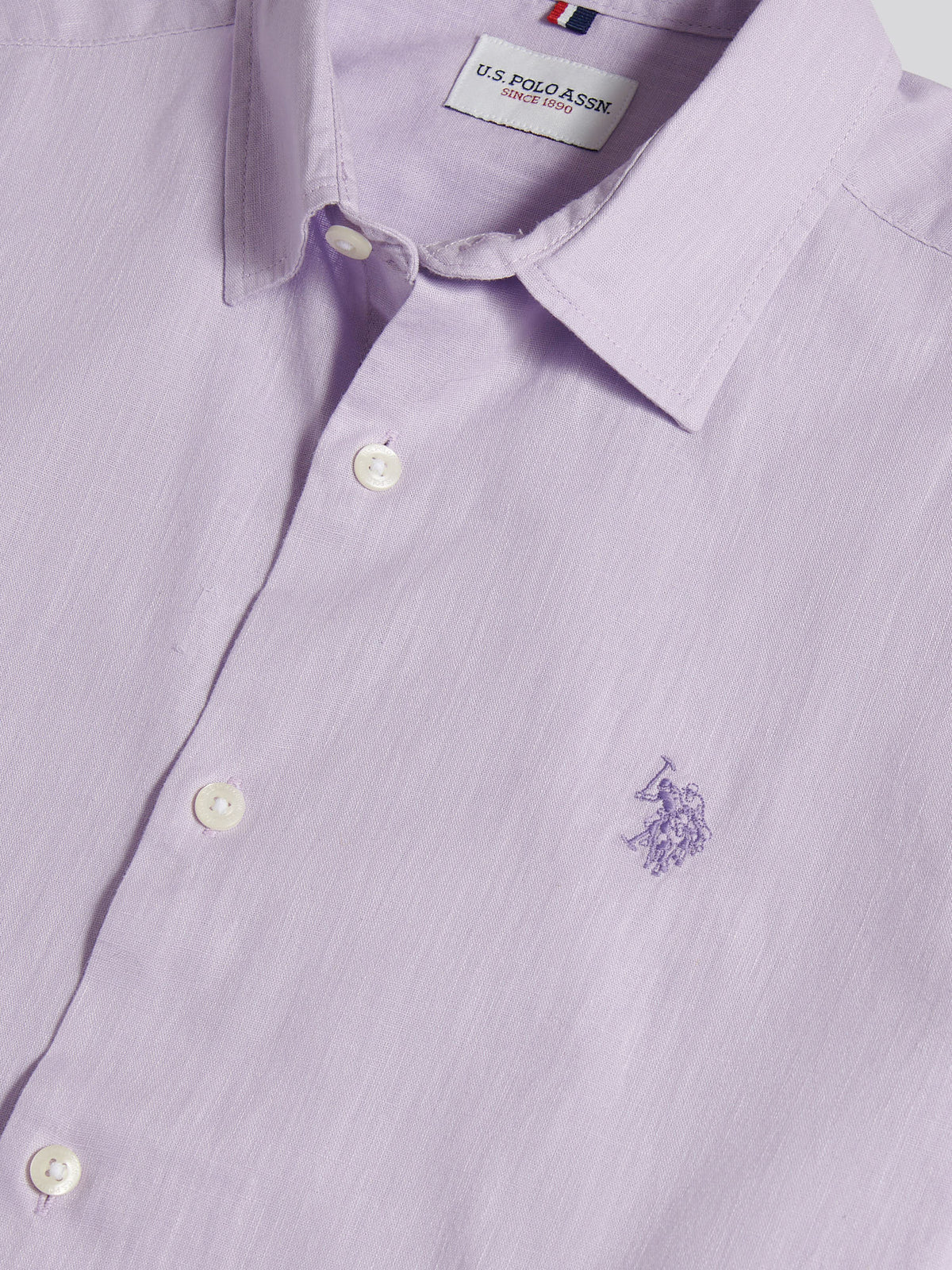 Mens Linen Blend Short Sleeve Shirt Pastel Lilac