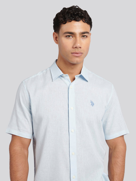Mens Linen Blend Short Sleeve Shirt in Ice Blue