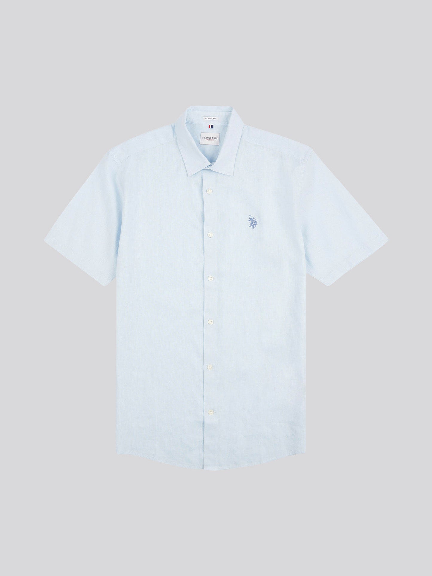 Mens Linen Blend Short Sleeve Shirt in Ice Blue