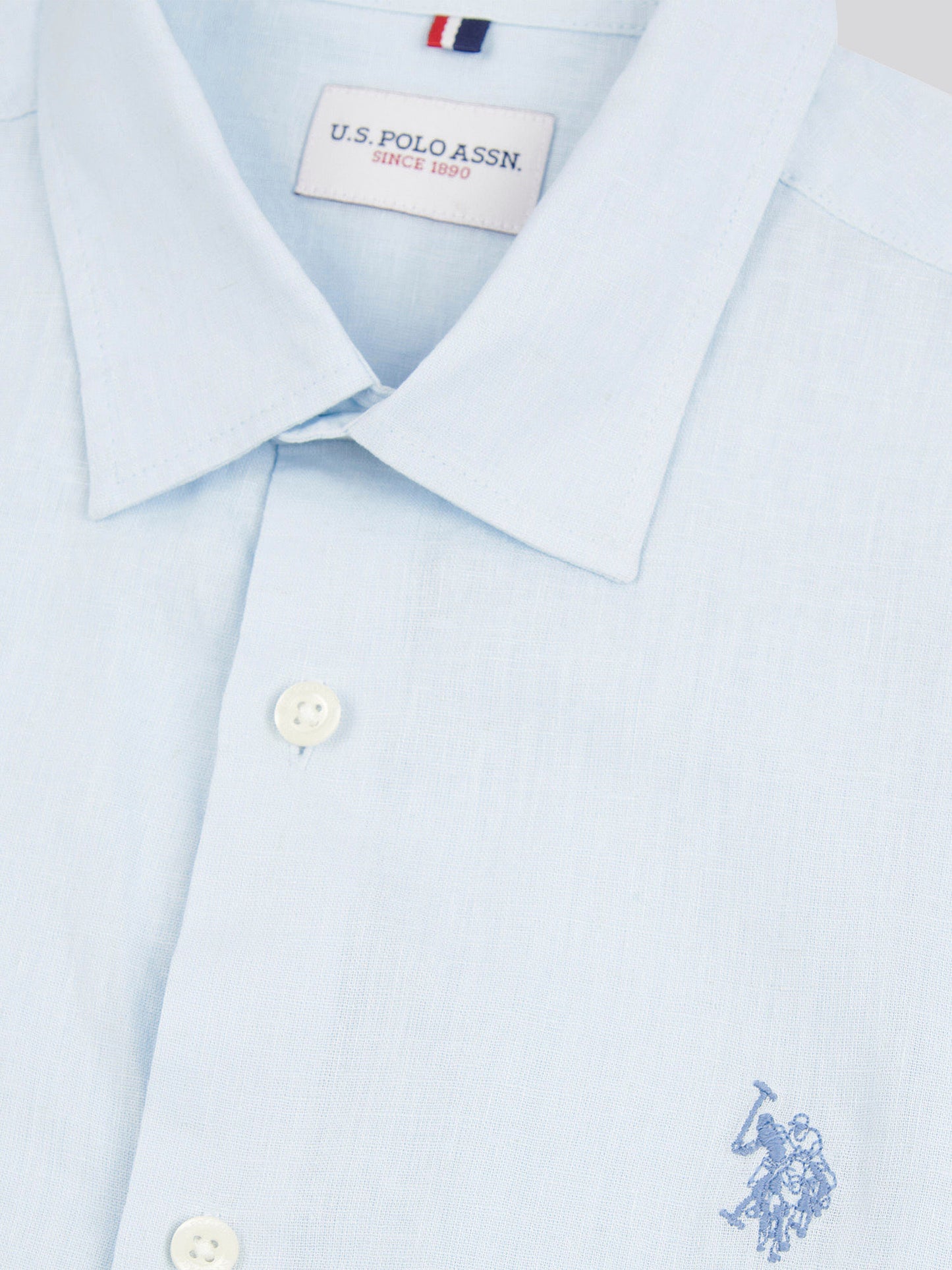 Mens Linen Blend Short Sleeve Shirt in Ice Blue