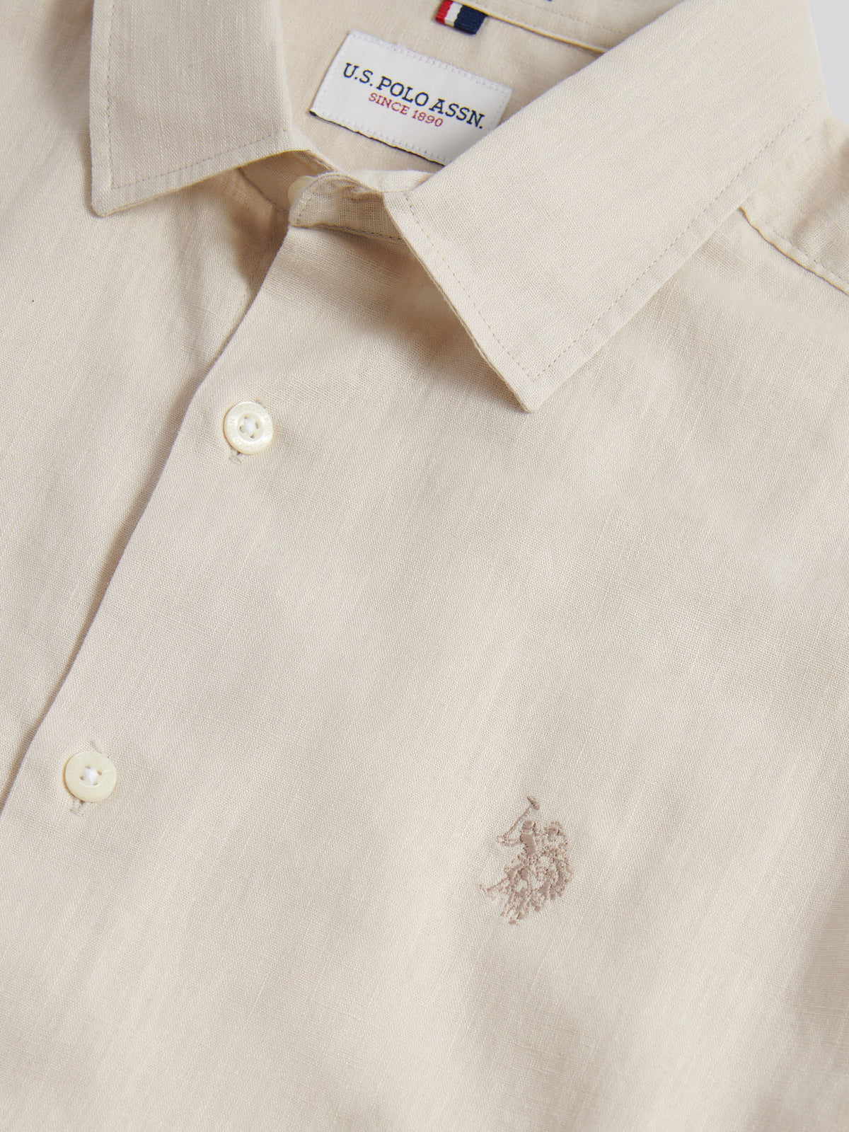Mens Linen Blend Short Sleeve Shirt Beige