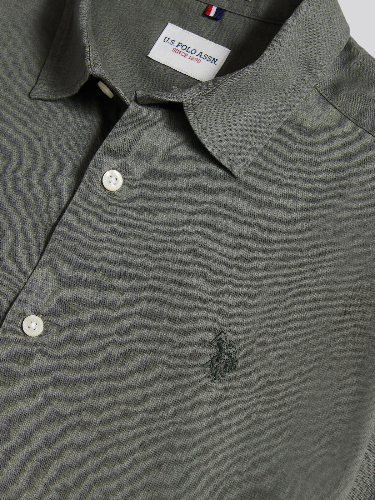 Mens Linen Blend Short Sleeve Shirt Mulled Basil