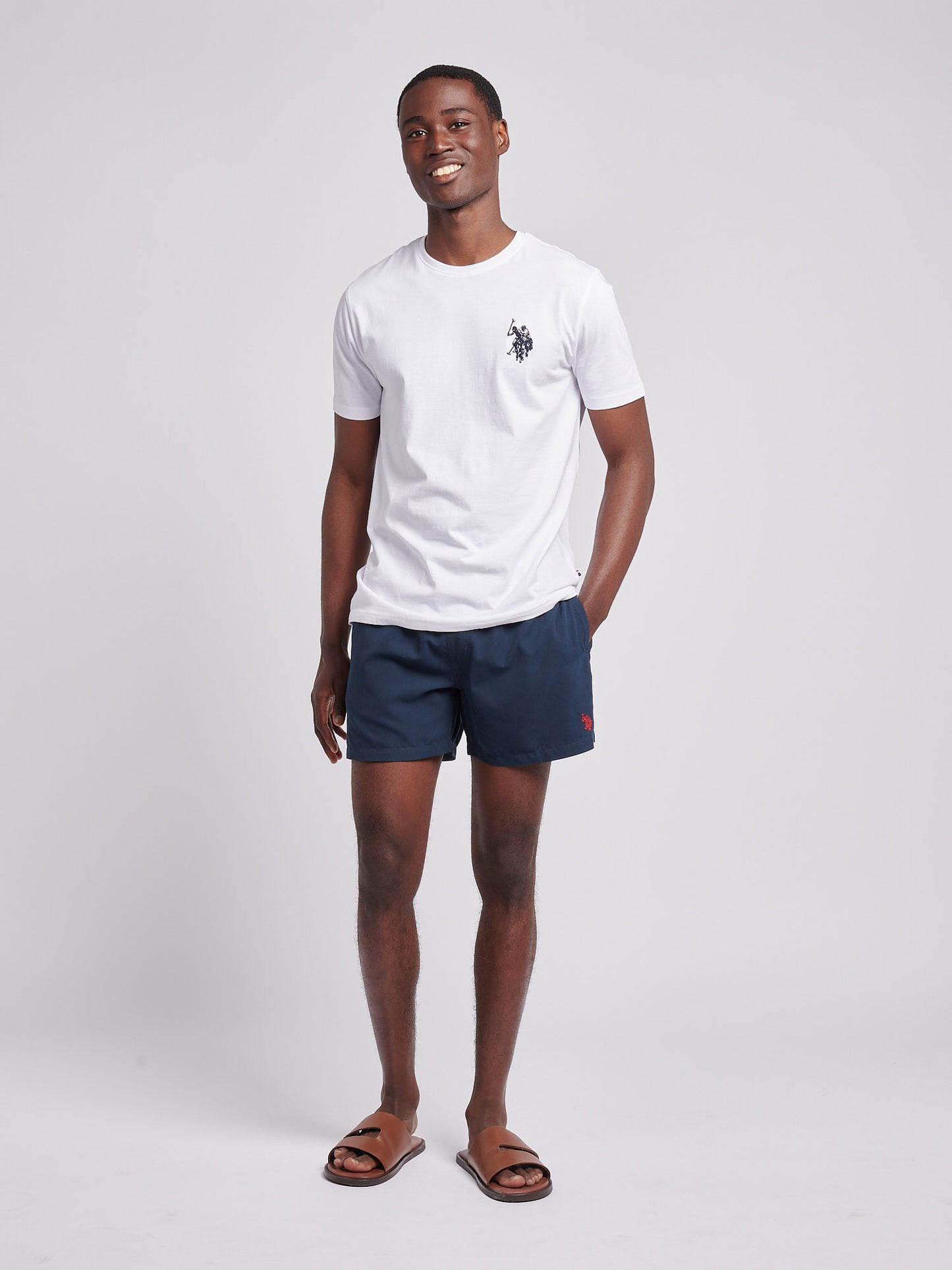 Mens Core Swim Short in Dark Sapphire Navy / Haute Red DHM