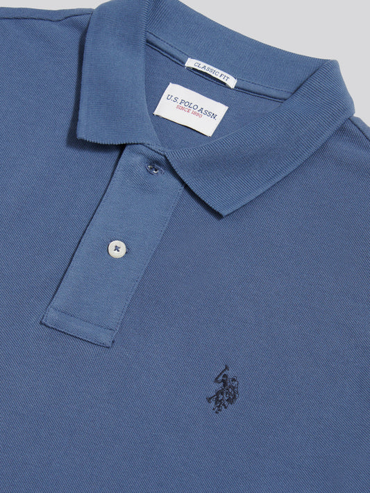 Mens Double Horsemen Polo Shirt in Vintage Indigo
