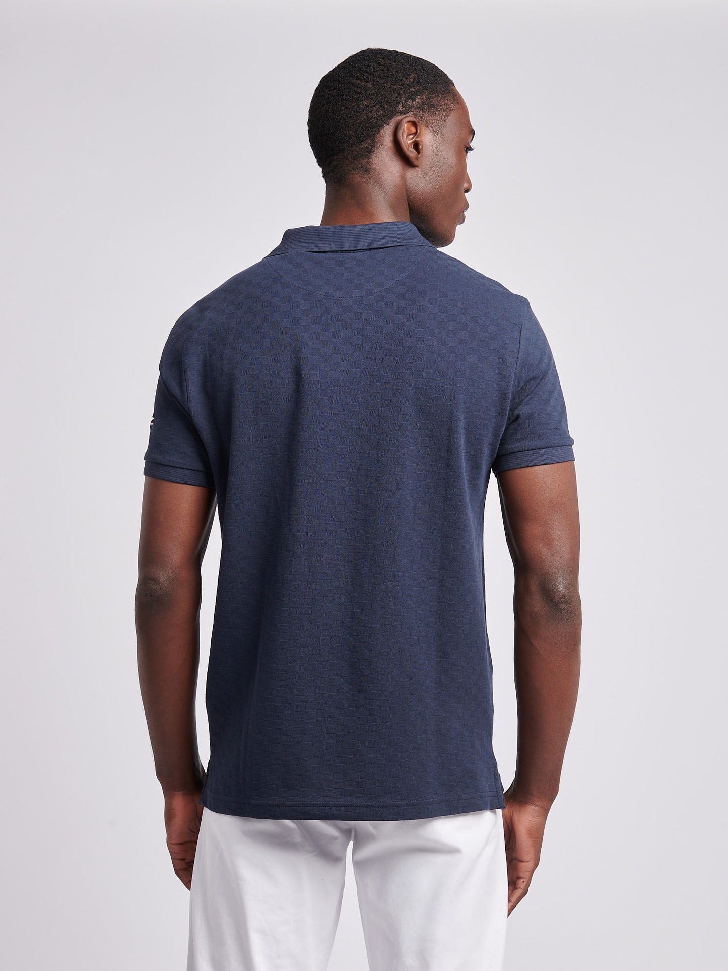 Mens Check Texture Polo in Dark Sapphire Navy / Haute Red DHM