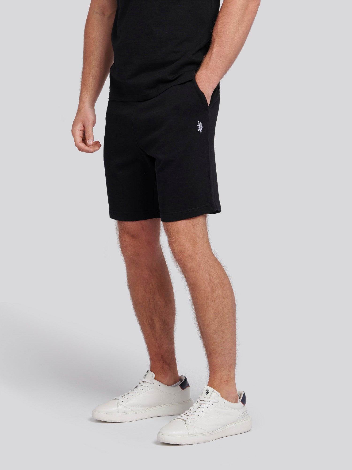 Mens Classic Fit Double Horsemen Sweat Shorts in Black Bright White DHM