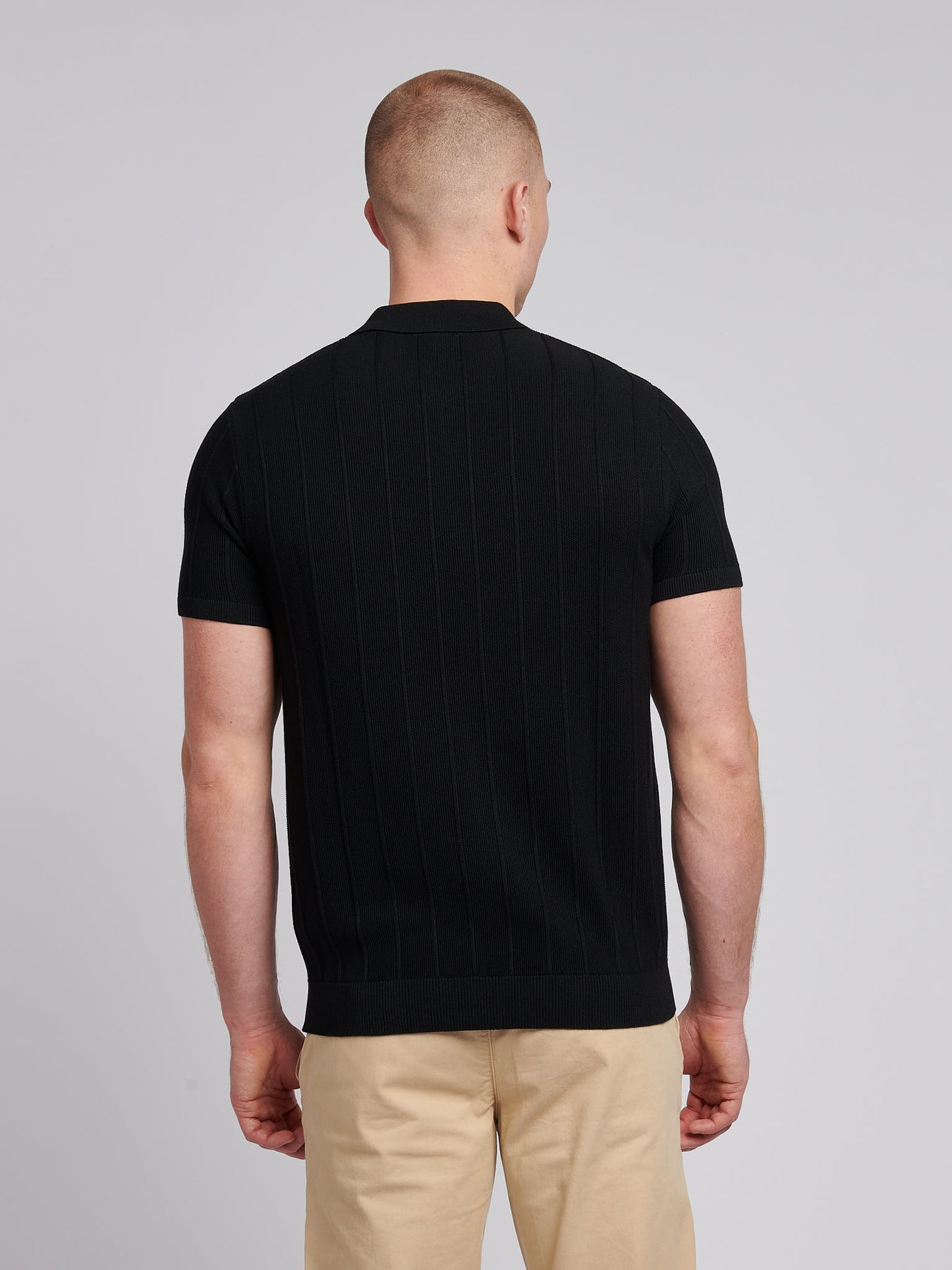 Mens Zip Knit Polo Shirt in Black Bright White DHM
