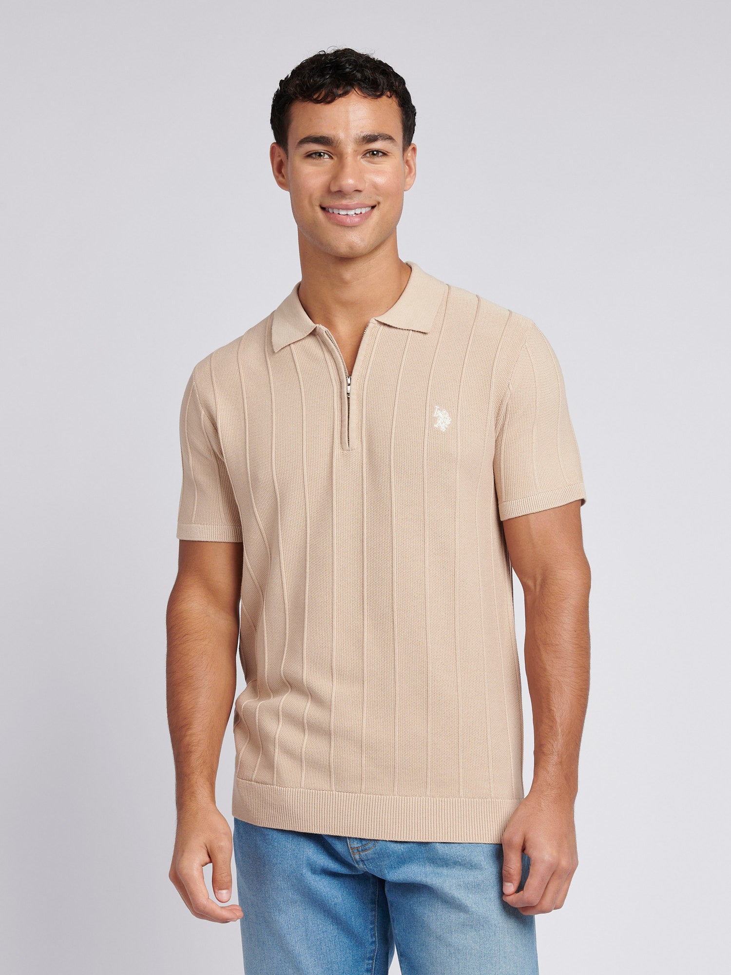 トップス Ribbed jersey polo shirt Ribbed Quarter Zip Polo | Perry Ellis