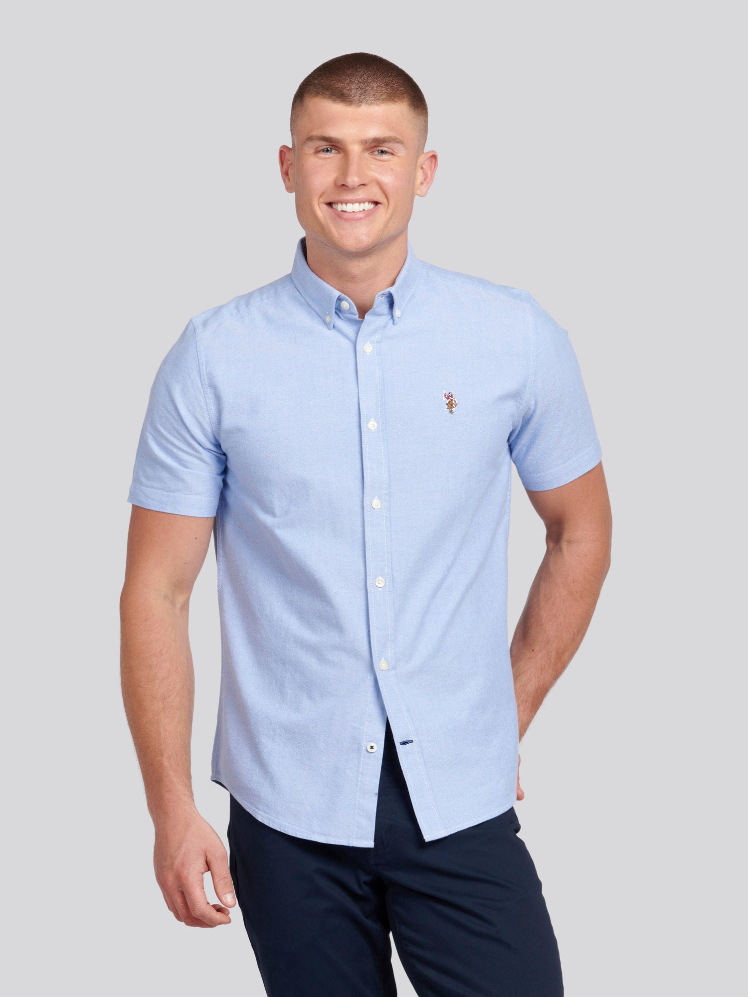 Mens Short Sleeve Oxford Shirt in Blue Yonder – Polo Assn
