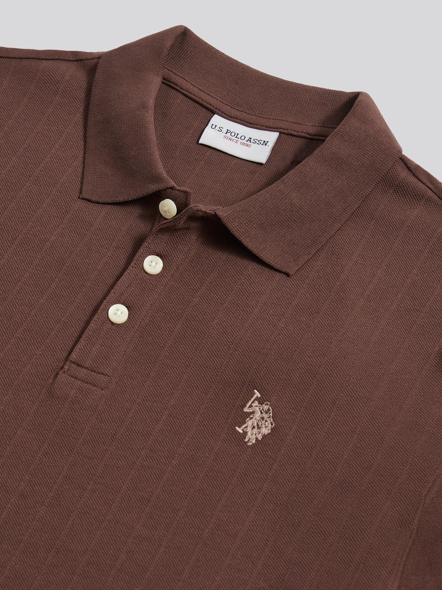 Mens Vertical Texture Polo Shirt in Chocolate Martini
