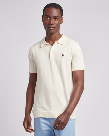 Mens Combed Cotton Polo Shirt in Whisper White/ Multi Coloured DHM