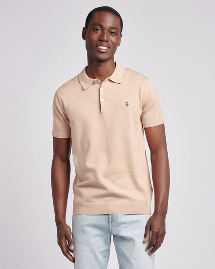 Mens Combed Cotton Polo Shirt in Doeskin / Multi Coloured DHM