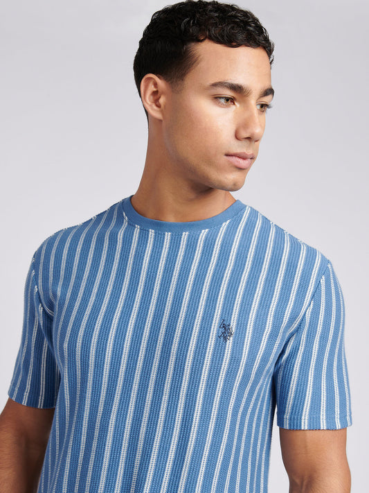 Mens Vertical Textured T-Shirt in Blue Horizon