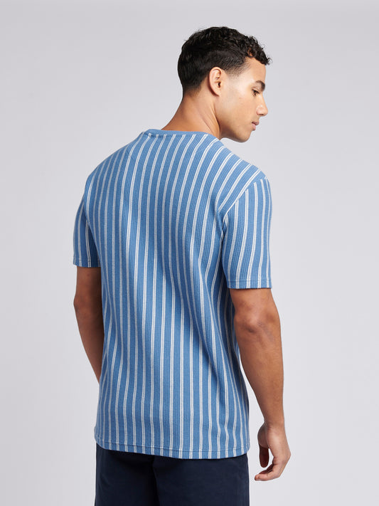 Mens Vertical Textured T-Shirt in Blue Horizon