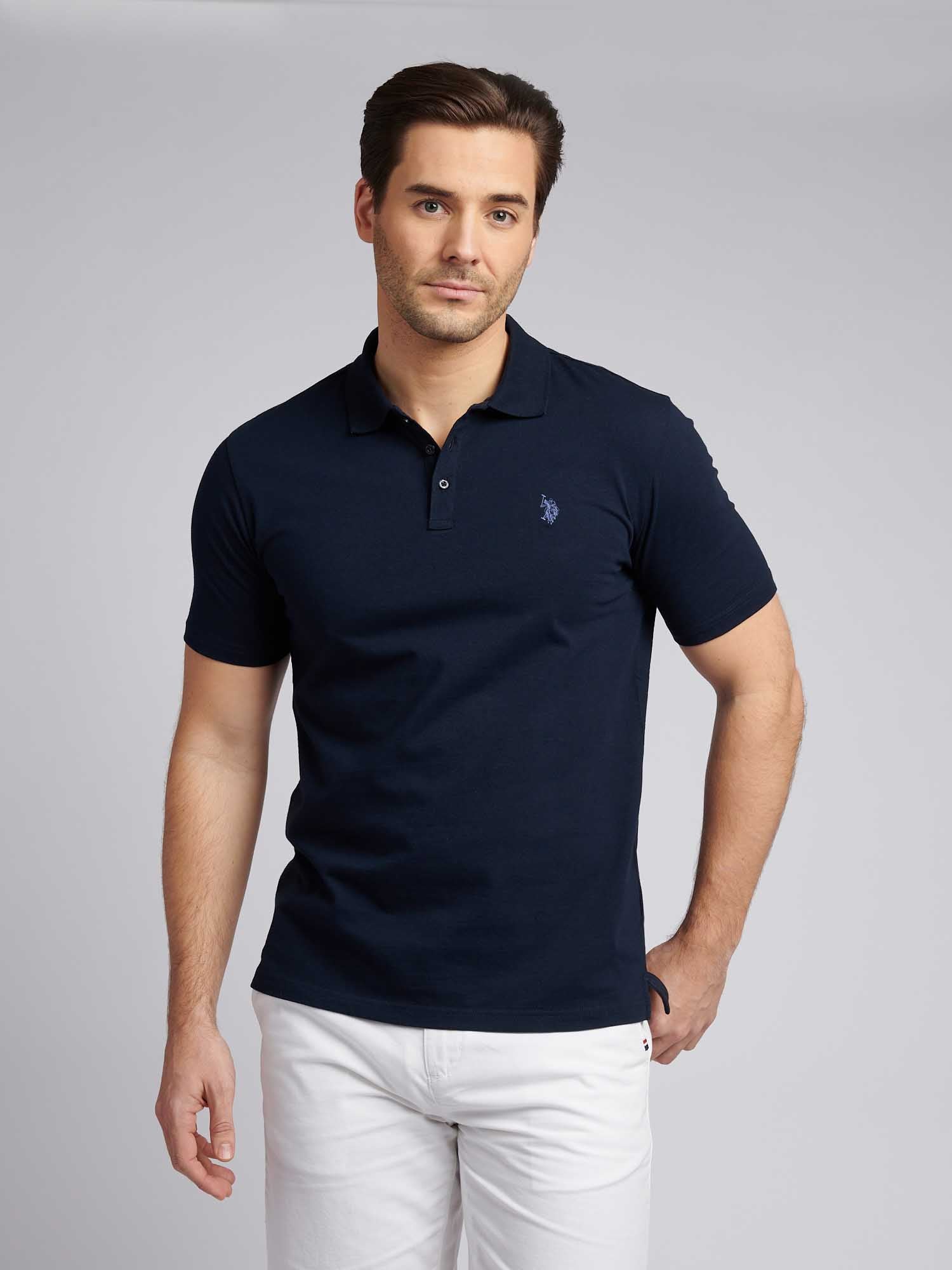 Mens Double Horsemen Jersey Polo Shirt in Dark Sapphire Navy
