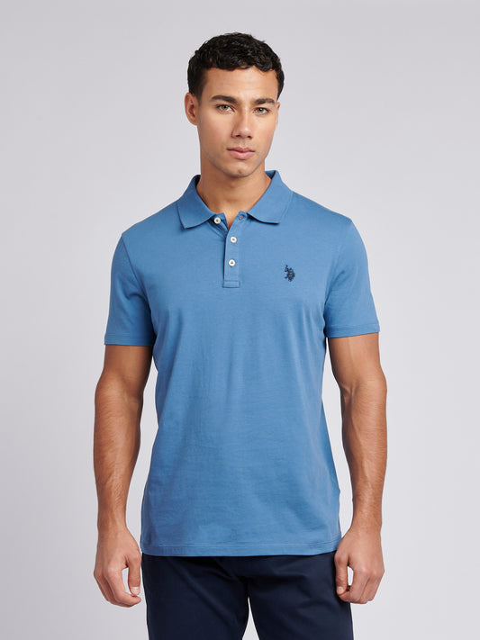 Mens Double Horsemen Jersey Polo Shirt in Blue Horizon