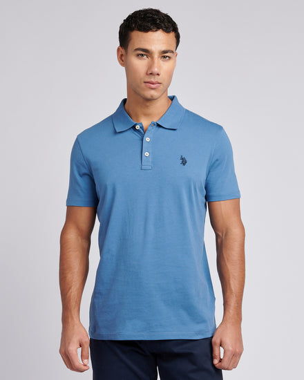 Mens Double Horsemen Jersey Polo Shirt in Blue Horizon