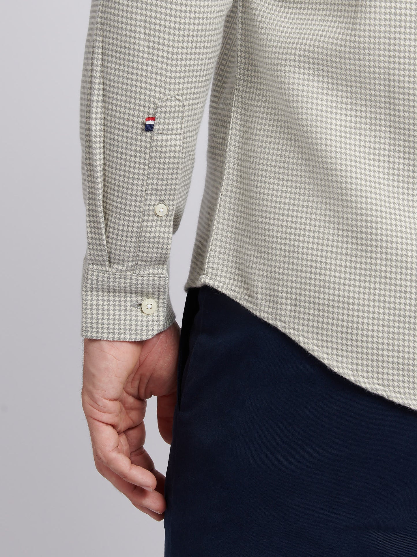 Mens Mini Houndstooth Shirt in Mid Grey Marl