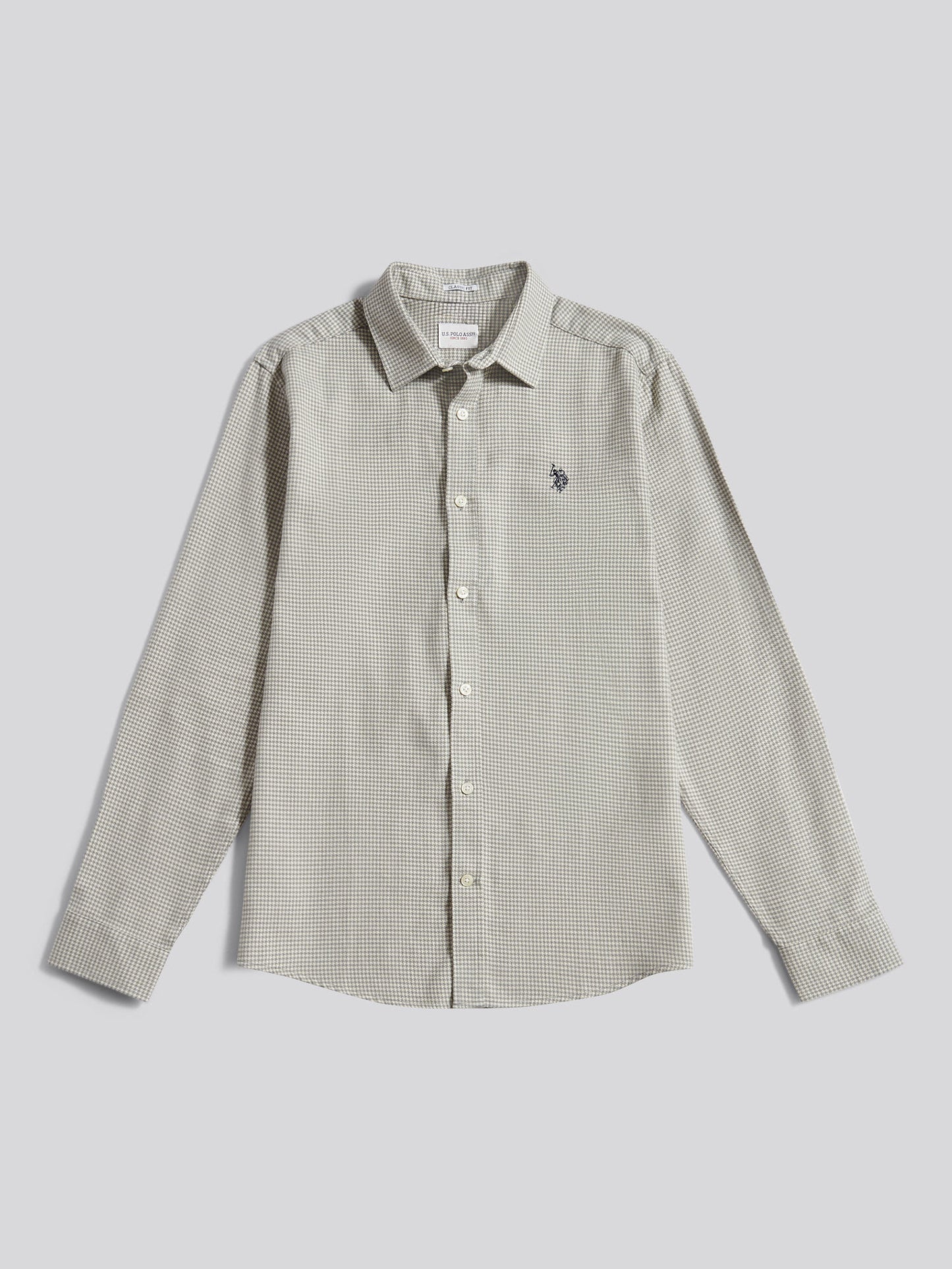 Mens Mini Houndstooth Shirt in Mid Grey Marl
