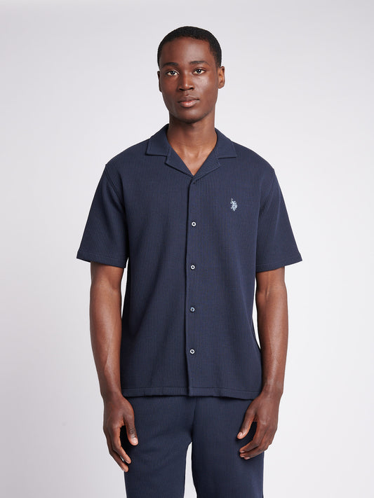 Mens Waffle Texture Revere Shirt in Dark Sapphire Navy