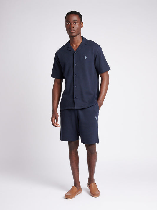 Mens Waffle Texture Revere Shirt in Dark Sapphire Navy