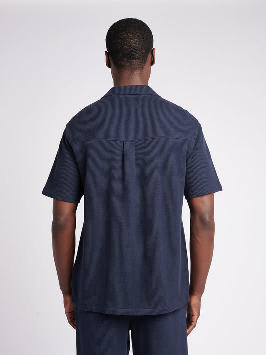 Mens Waffle Texture Revere Shirt in Dark Sapphire Navy