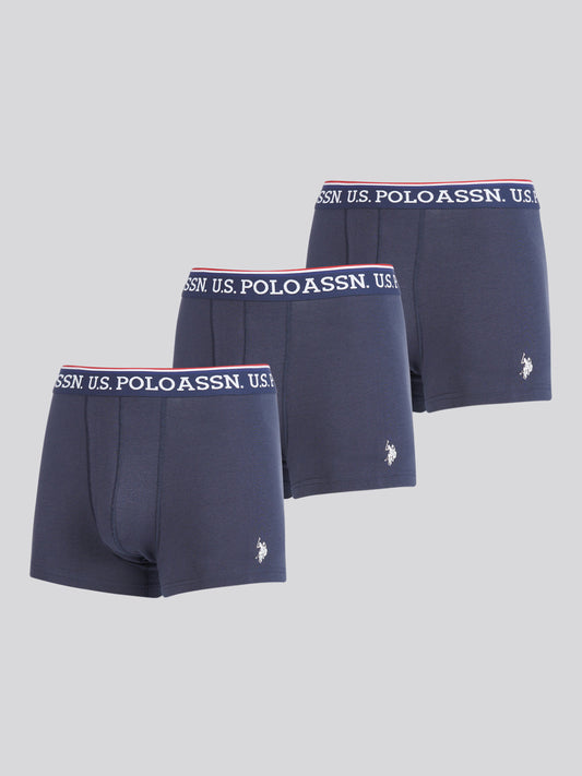 Mens 3 Pack Brand Highlight Boxer Shorts in Dark Sapphire Navy / White DHM
