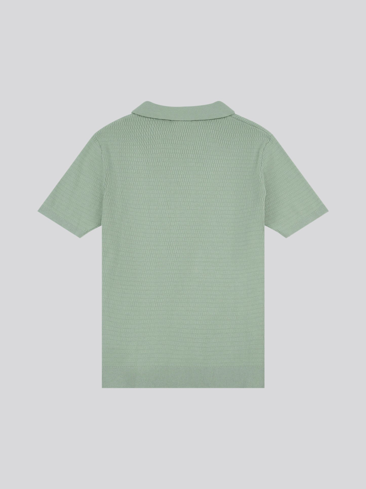Mens Texture Open Collar Knit Polo Shirt in Green Bay
