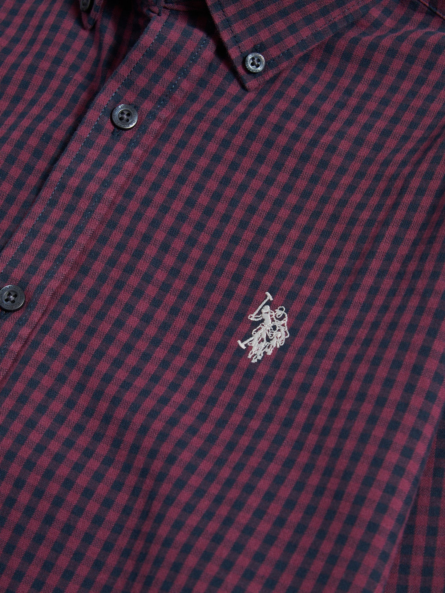 Mens Herringbone Weave Peached Gingham Shirt in Grape Wine