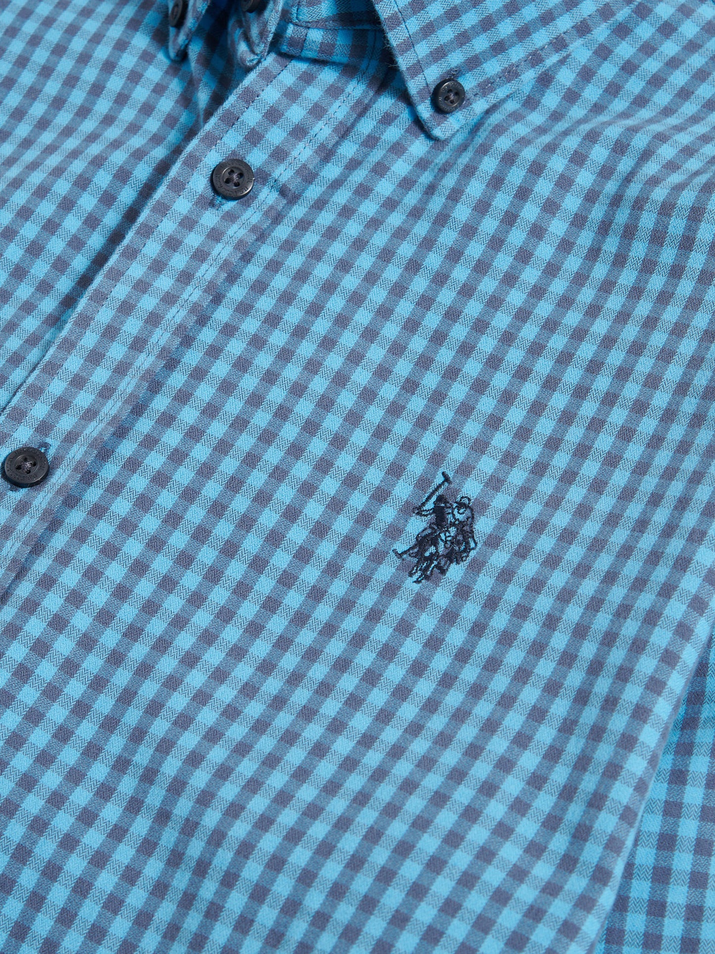 Mens Herringbone Weave Peached Gingham Shirt in Heritage Blue