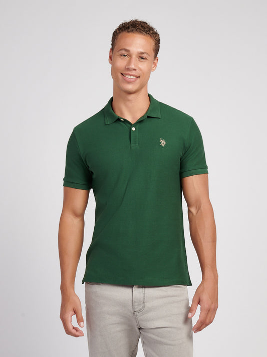 Mens Herringbone Texture Polo Shirt in Pineneedle