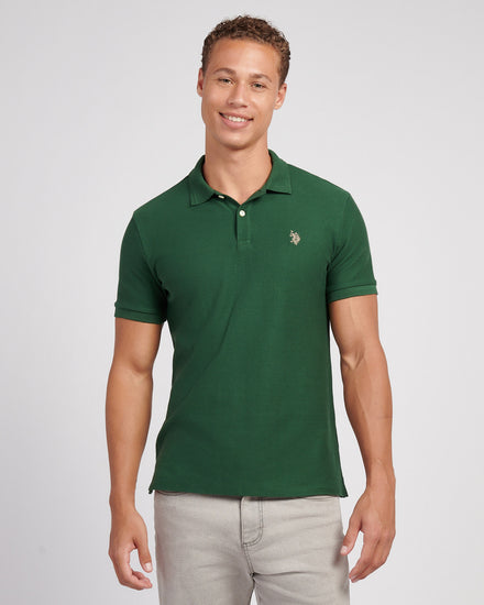 Mens Herringbone Texture Polo Shirt in Pineneedle
