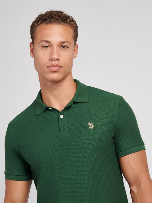 Mens Herringbone Texture Polo Shirt in Pineneedle