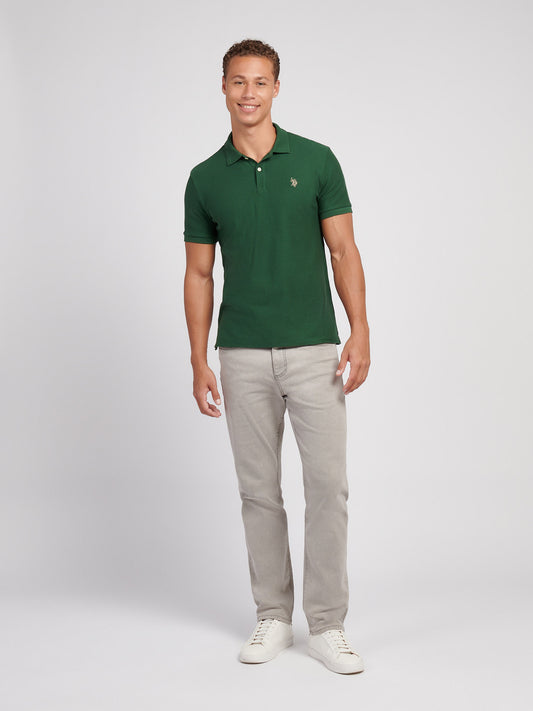 Mens Herringbone Texture Polo Shirt in Pineneedle