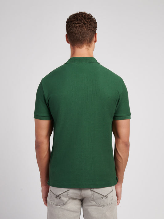 Mens Herringbone Texture Polo Shirt in Pineneedle
