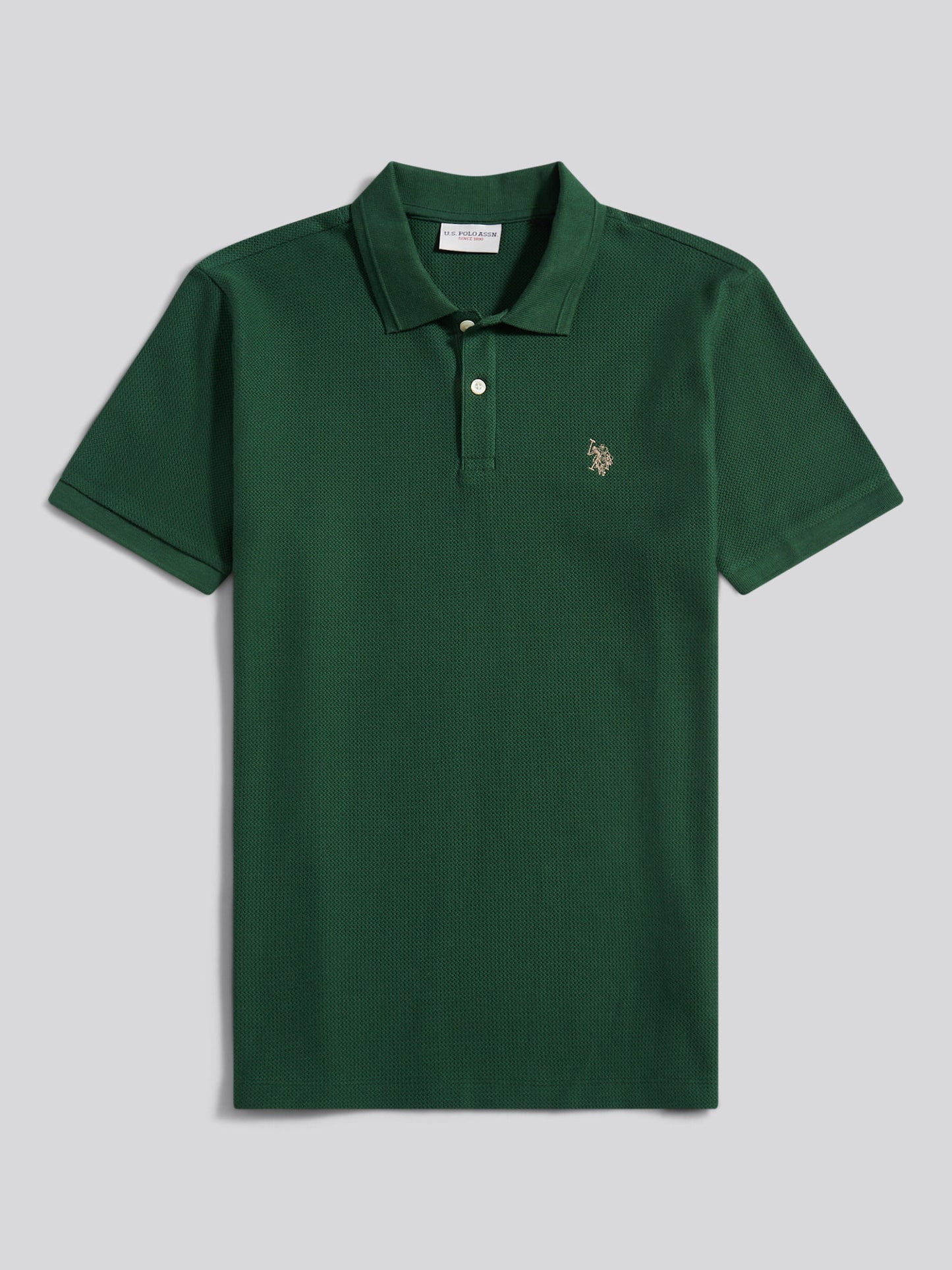 Mens Herringbone Texture Polo Shirt in Pineneedle