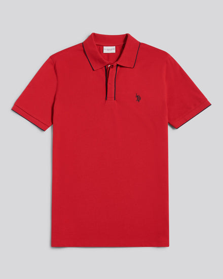 Mens Piped Polo Shirt in Haute Red