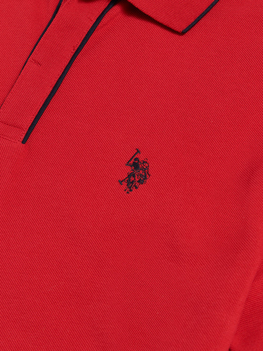 Mens Piped Polo Shirt in Haute Red