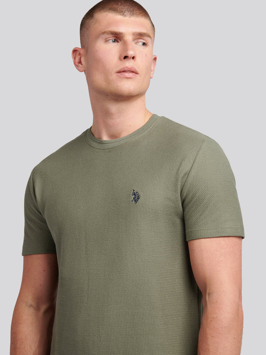 Mens Herringbone Texture T-Shirt in Mulled Basil