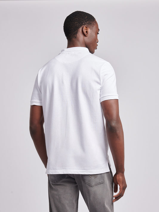 Mens Large Player Pique Polo Shirt in White / Dark Sapphire Navy DHM