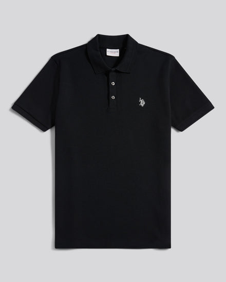 Mens Waffle Texture Polo Shirt in Black