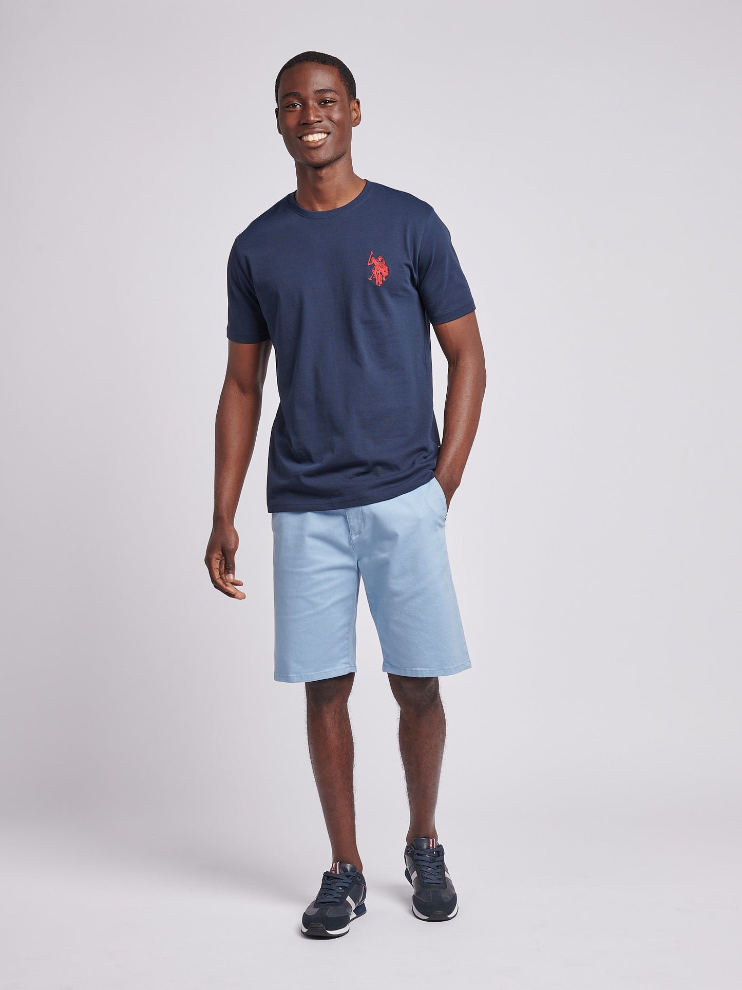 Mens Large Double Horsemen T-Shirt in Dark Sapphire Navy / Haute Red DHM