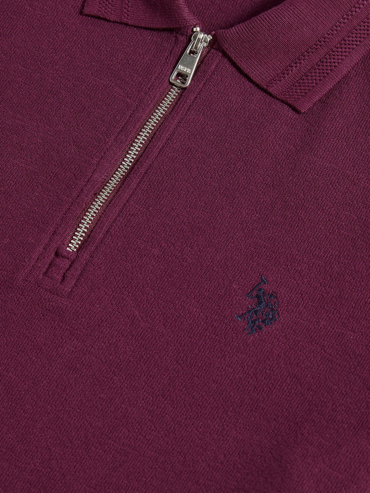 Mens Flat Pile Texture Polo Shirt in Grape Wine