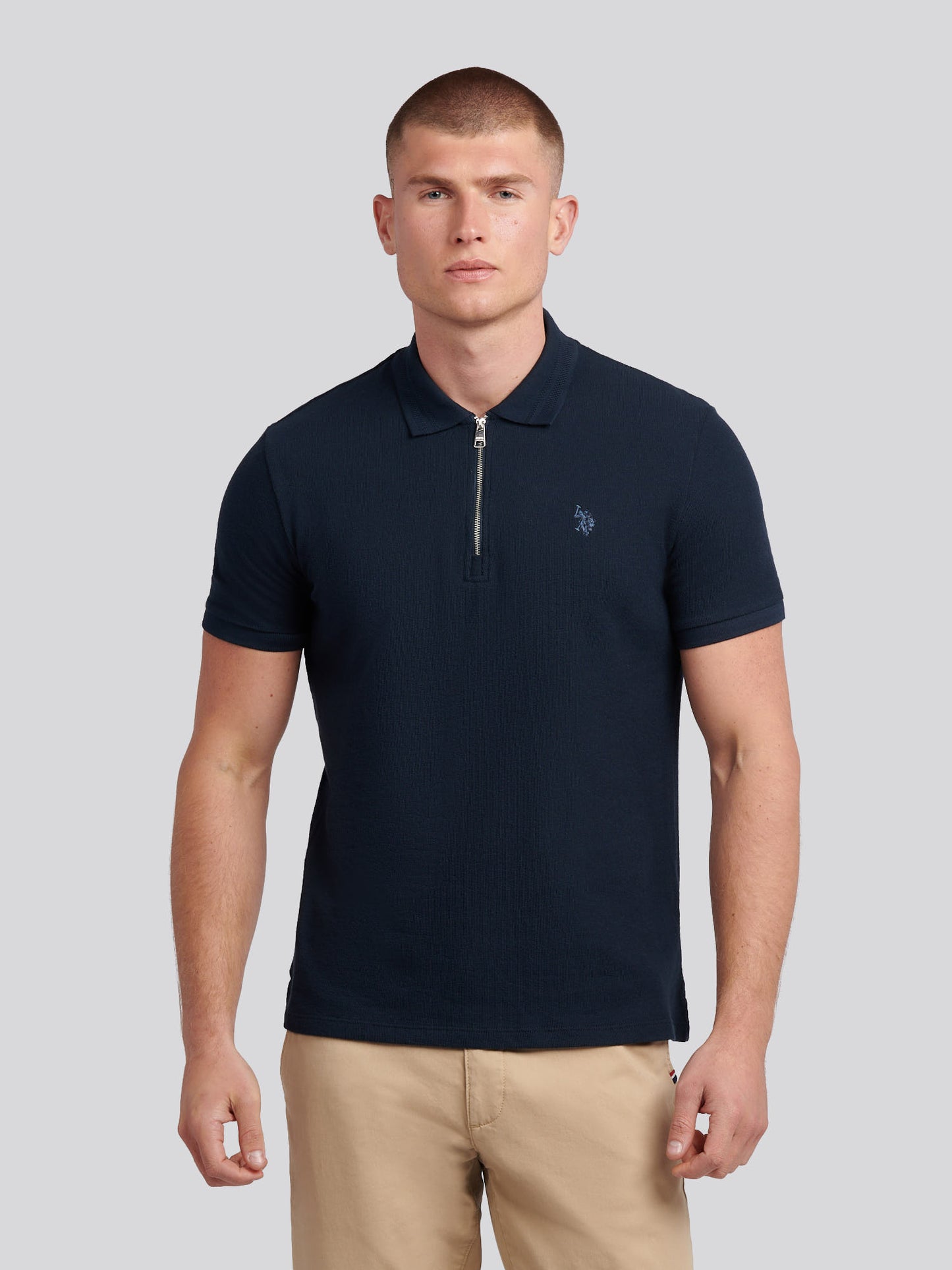Mens Flat Pile Texture Polo Shirt in Dark Sapphire Navy / Moonlight Blue DHM
