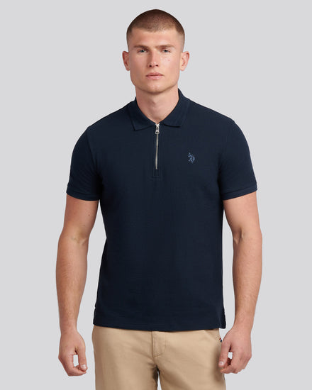 Mens Flat Pile Texture Polo Shirt in Dark Sapphire Navy / Moonlight Blue DHM