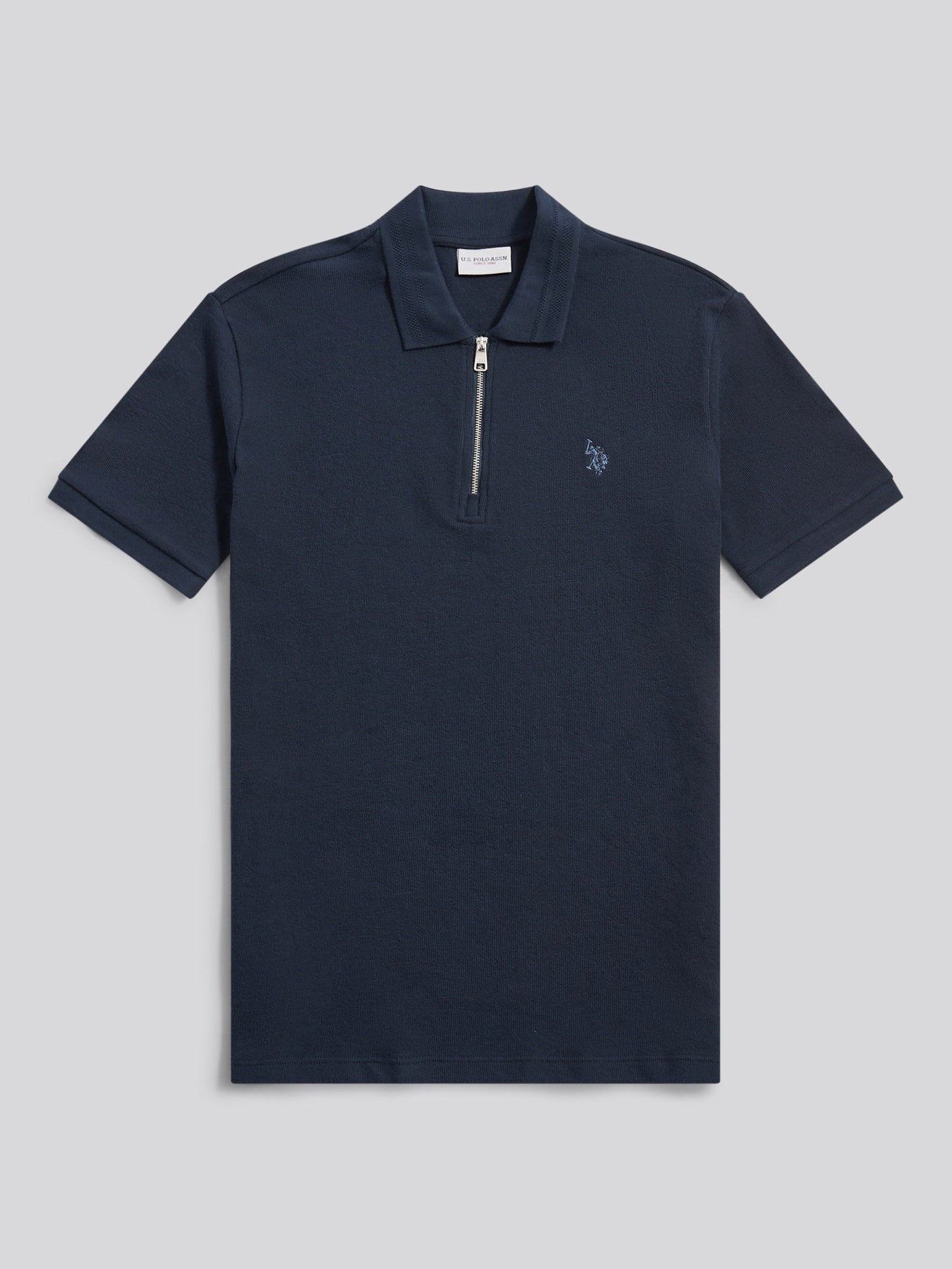 Mens Flat Pile Texture Polo Shirt in Dark Sapphire Navy / Moonlight Blue DHM
