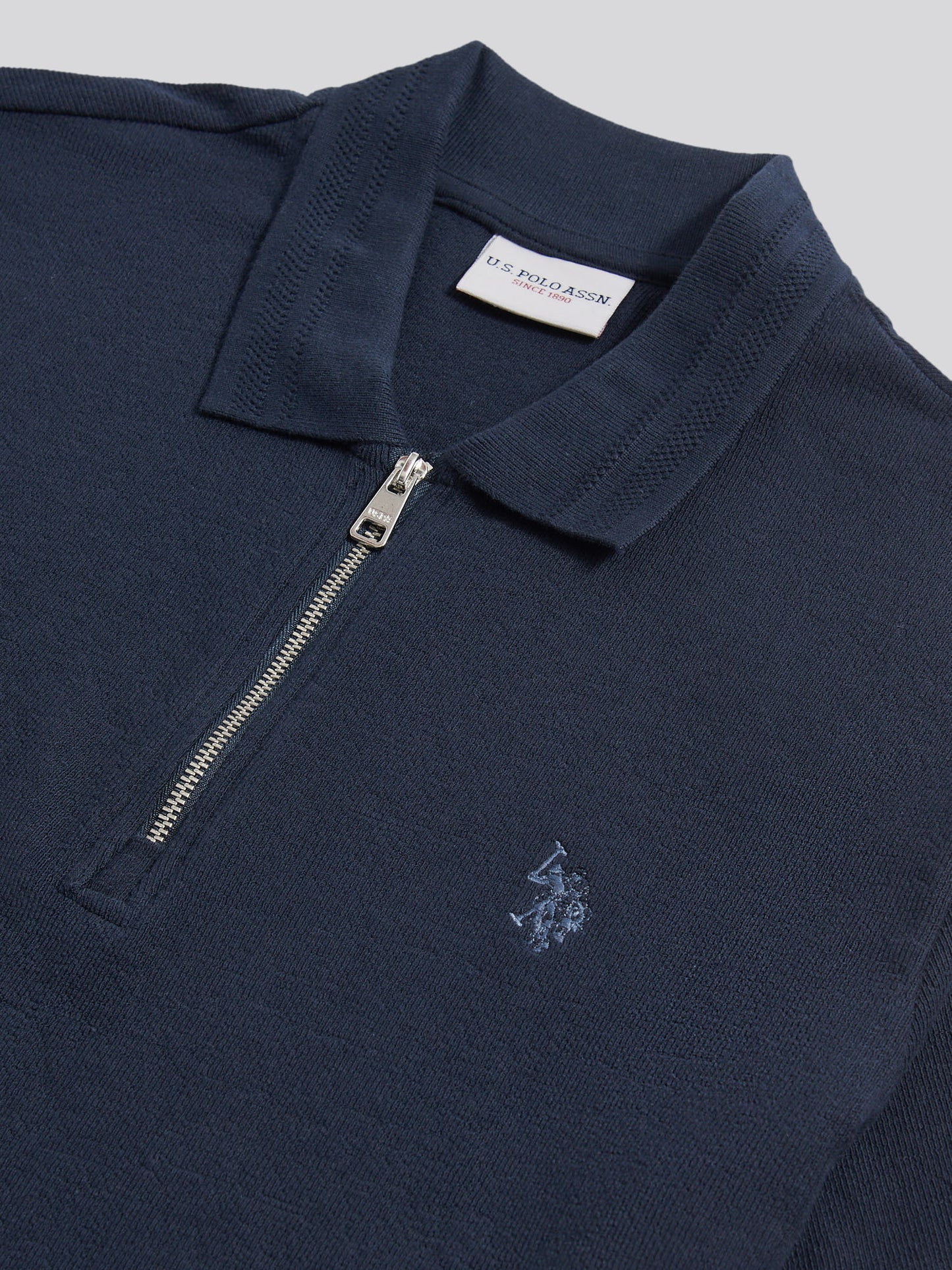 Mens Flat Pile Texture Polo Shirt in Dark Sapphire Navy / Moonlight Blue DHM