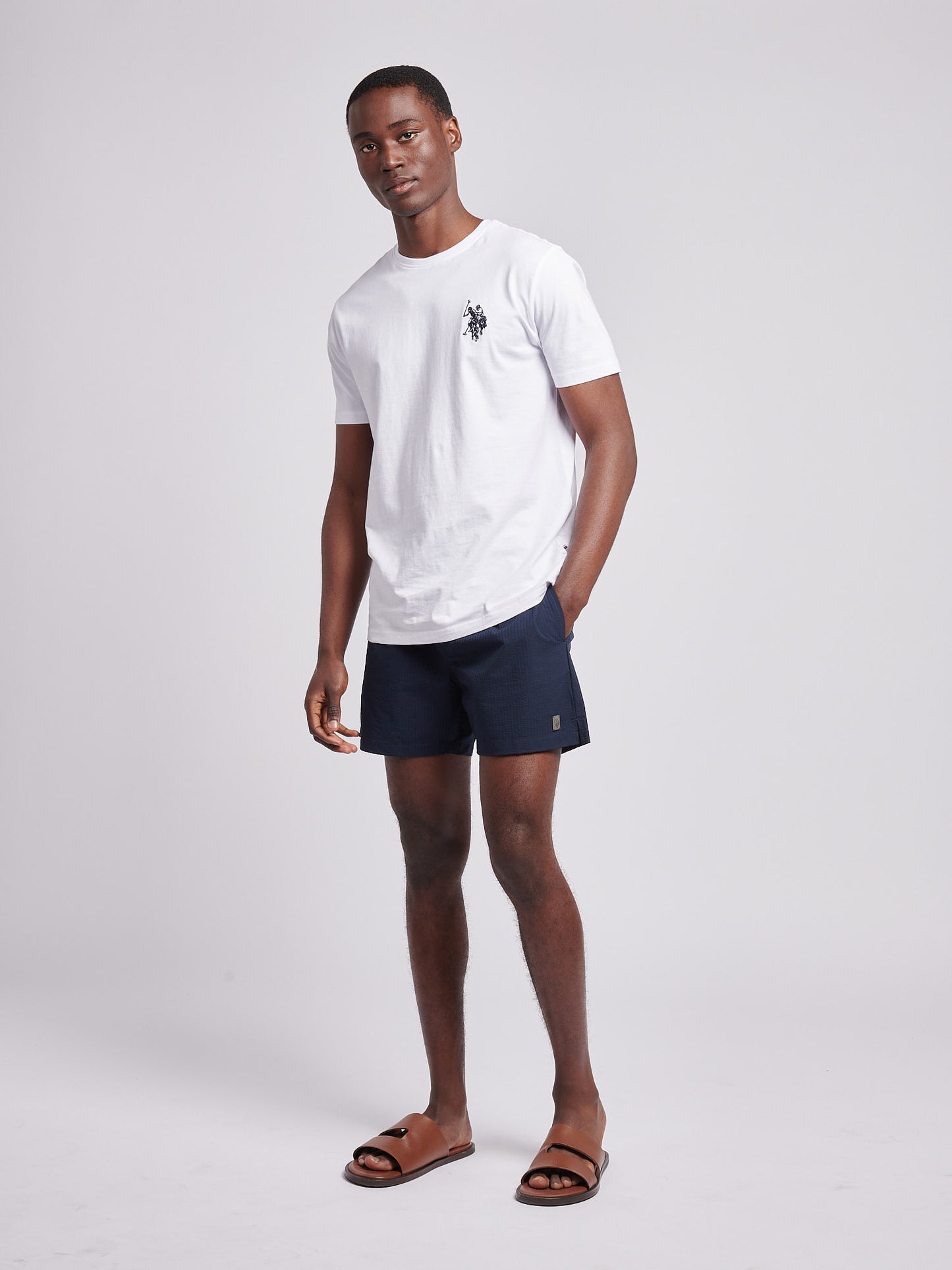 Mens Seersucker Swim Short in Dark Sapphire Navy